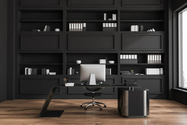 A modern executive office desk inside an office